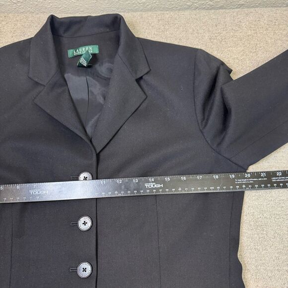 Ralph Lauren Blazer Women 12 Black Wool 4 Button Waist Length Corporate Work VTG - Picture 3 of 8